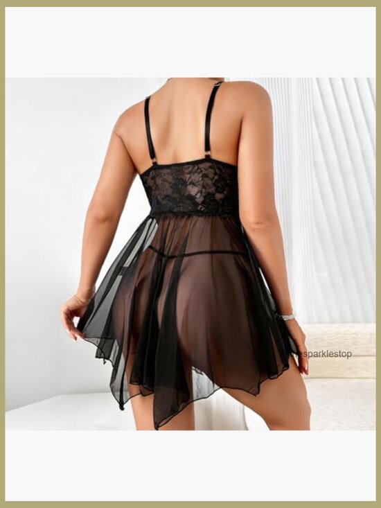 Sexy Lace Babydoll Chemise Nightgown with Thong Set - Picture 2 of 7